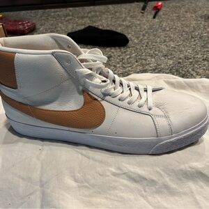 Nike White and Brown High-Top Sneakers